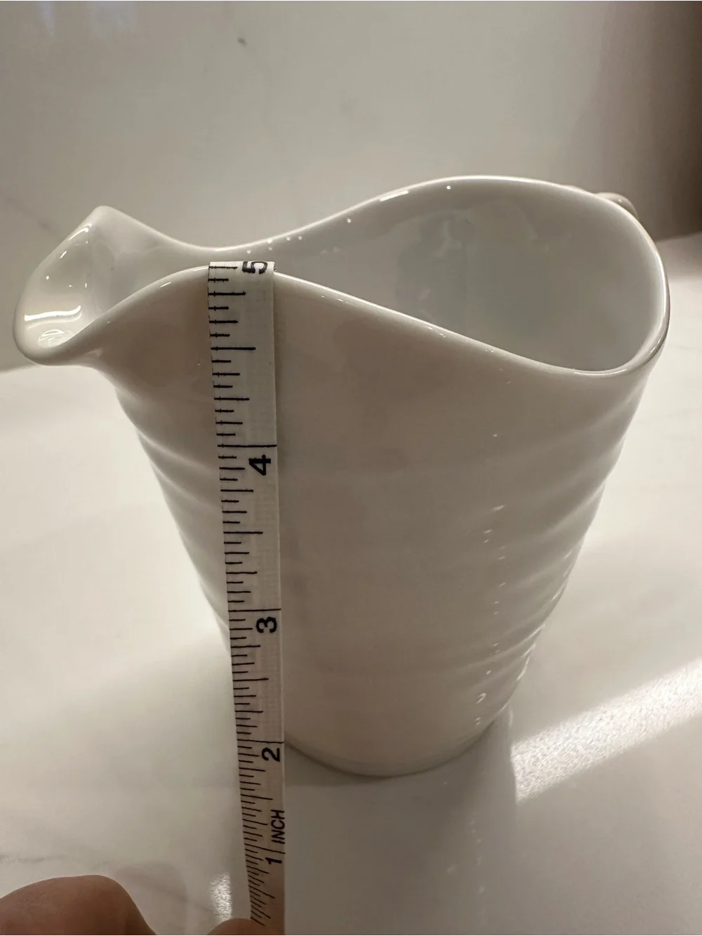 Portmeirion White Ceramic Pitcher with Subtle Ribbing 15 oz